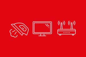 Icons von Bügeleisen, Fernsehgerät und WLAN-Router.