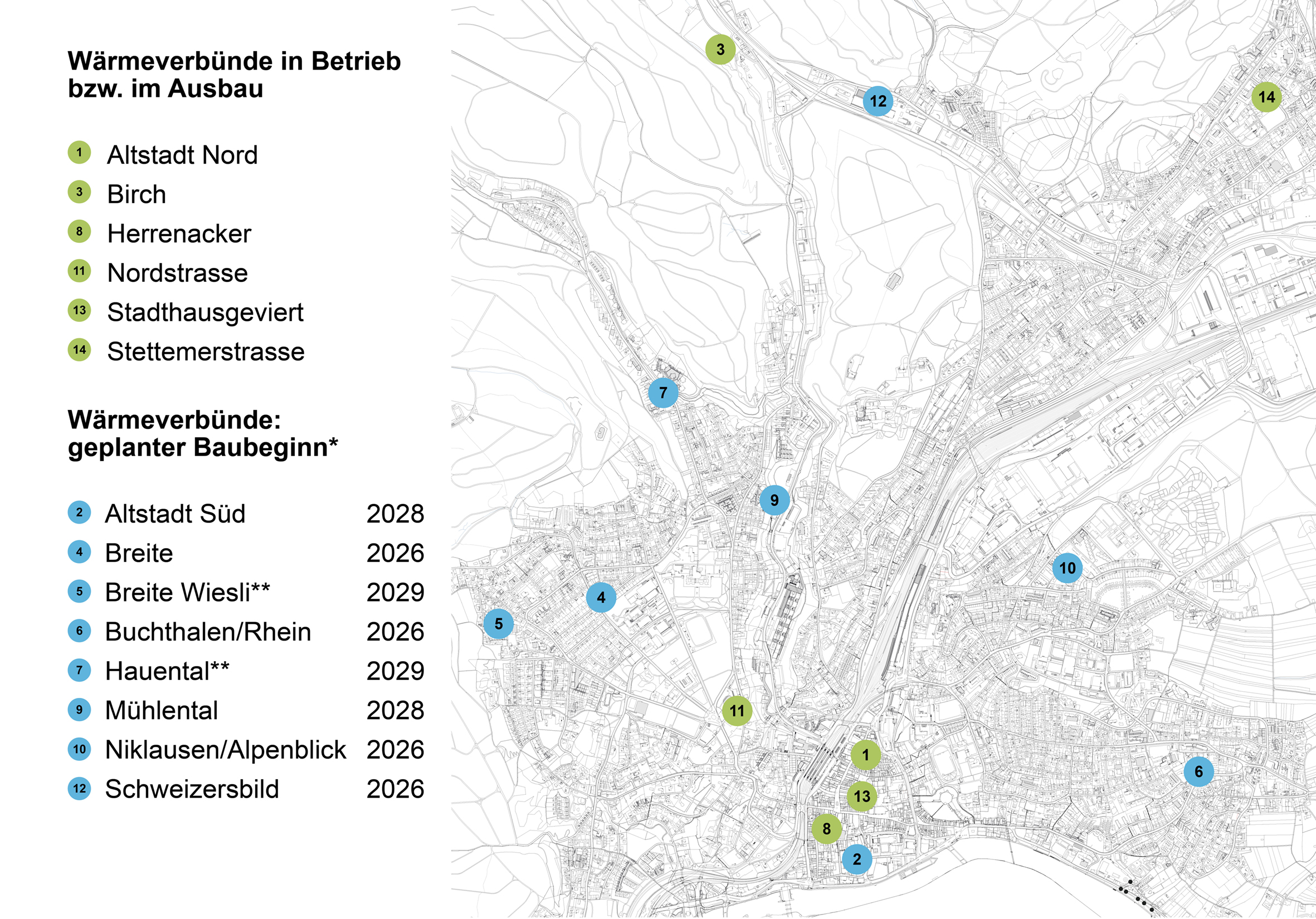 Karte mit Wärmeverbünden Schaffhausen